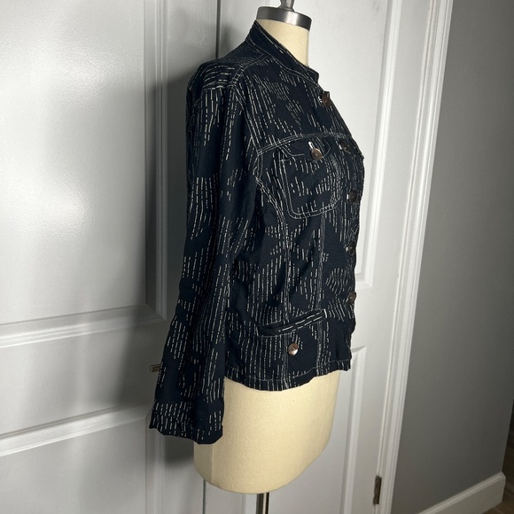 Chico’s Lightweight Jacket – Size 2 Black and White Stipped Cotton - Picture 3 of 5